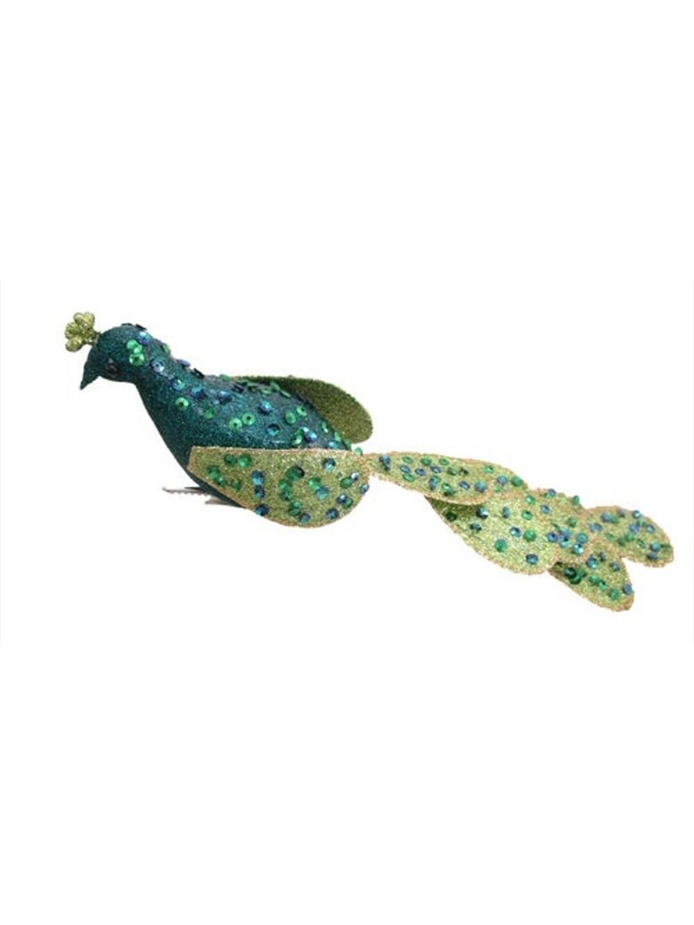 Peacock December Diamonds 79-81423 Green Glitter 10.5" Clip Christmas Ornament